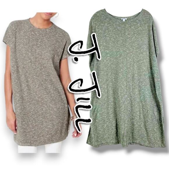 J Jill Pure Jill Easy Sweater Knit Textured Tunic Top Marled Green Womens Size L - Picture 1 of 12